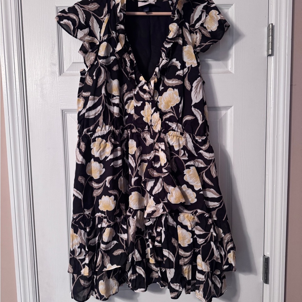 Floral Ruffle Dress in Black and Cream